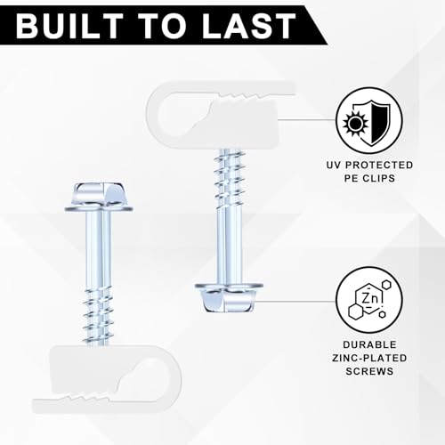 Cable Clips with Screws Fastener 1/4 Inch (6 mm) - All Weather Wire Clips for Coaxial, Ethernet,Electrical Cables,Brick/Stucco Siding Clips, UV-Resistant for Outdoor Wall Mount, 100 Pack,White - color: White, size: 100PCS/PACK