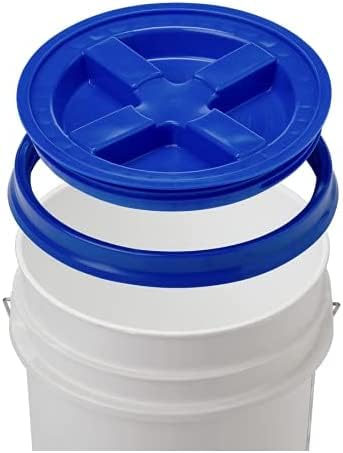 House Naturals Food Grade 5 Gallon Made in USA Plastic Bucket with Air Tight Screw on Lid (White Buckets with Blue Lids) - color: White Buckets With Blue Lids