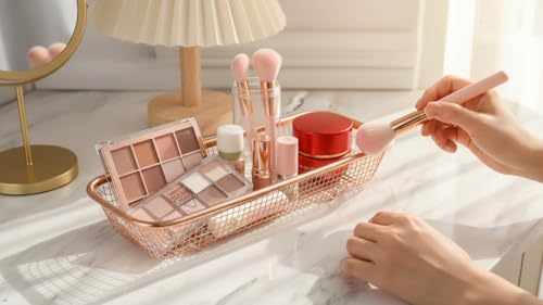 4Pack Stainless Steel Tumbler Cup Lid Organizer Inside Cabinet, Mason Jar Lid Holder, Rectangular Basket for Storage of Silverware, Chopsticks, straws and Utensils, Rosegold - style: RoseGoldModern-4pack