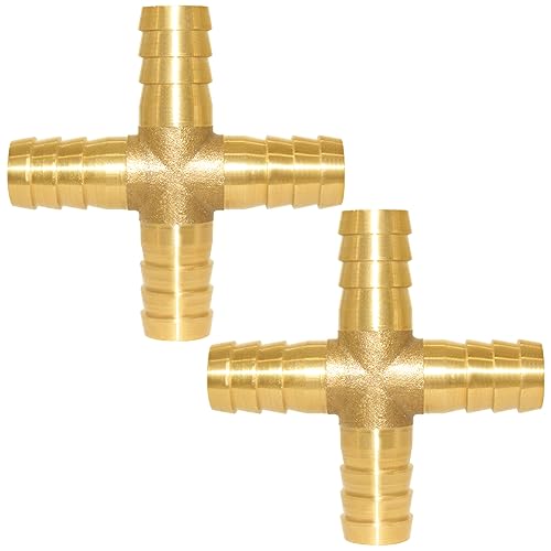Uenede 2PCS Solid Brass 3/4"OD Barb Fittings 4-Way Union Intersection Hose Pipe Barb Fitting for Water/Oil/Gas - size: 3/4" Barb, style: Cross (4 Way)