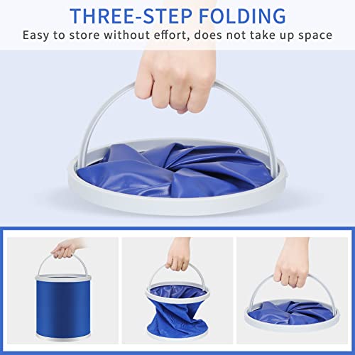 Homelove Collapsible Camping Fishing Bucket - 11L (2.9 Gallons) Durable Pop Up Water Container for Car Washing, Boating or Other Outdoor Activities - Foldable, Blue