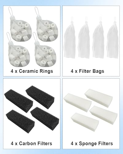OCHIKI 4 Sets Aquarium Tank Filter Maintenance Kit Fit for AquaClear 110, Three-Stage Filtration Tank Carbon Filter & Foam Filter & Ceramic Rings & Bags for 60 to 110 Gallon Aquariums - size: for 60-110 Gallon