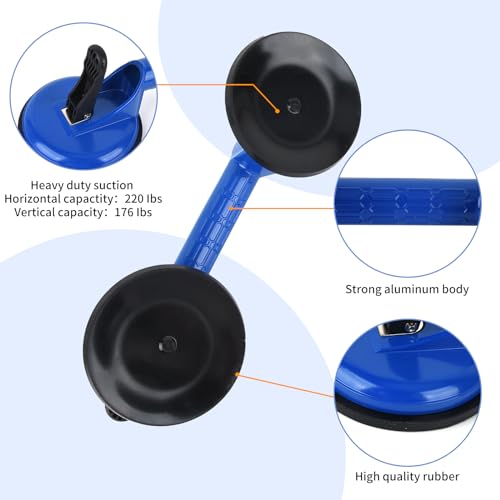 FCHO Suction Cups Heavy Duty Aluminum Vacuum Plate Handle Glass Holder Hooks to Lift Large Glass/Tile Lifter/Moving Glass/Pad for Lifting/Dent Puller (Blue,2 Pack) - color: Blue