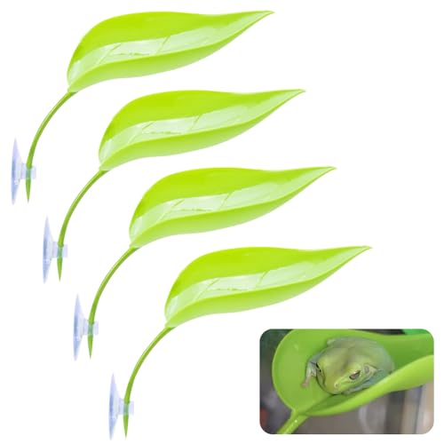 4 Pack Reptile Resting Leaves, Artificial Betta Hammock Leaves with Suction Cups, Simulation Plant Leaf for Tree Frogs, Geckos, Hermit Crabs & Aquarium Fish Tank Decor