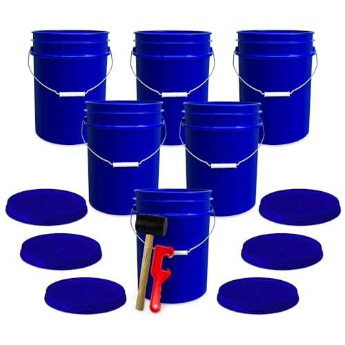 ePackageSupply 5 Gallon Plastic Bucket with Airtight Lid | Made in USA | Food Grade Bucket | BPA-Free | Heavy Duty 90 Mil All Purpose Pail | One 12" Rubber Mallet & One Lid Opener Included | 6 Pack - color: Blue, size: 6 Packs