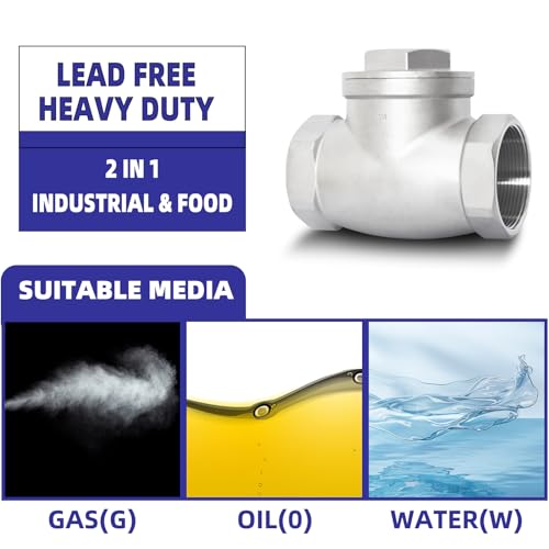 1" NPT Horizontal Check Valve, Stainless Steel Non Return Swing Check Valve, Level One Way Counterflow Valve to Prevent the Medium Backflow for Oil Water Gas Air（1", DN25） - size: 1"-NPT