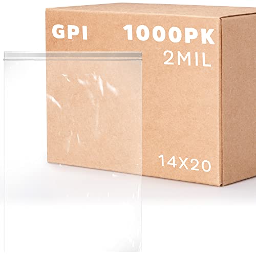GPI - Extra-large Zip Bags, 14" x 20" Large Reclosable Lock Zip Bags, Clear Plastic Zipper Storage Bags with Zip Top Lock for Freezer, Apparel, Clothing, Food, Supplies - 1000 Count - size: 14" x 20"