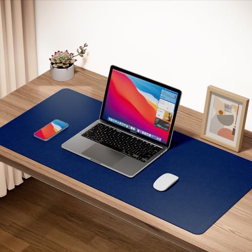 Boutilon Leather Desk Pad Protector,Non-Slip Mouse Pad,Laptop Desk Pad,Office Mouse Mat,Waterproof Leather Desk Blotter,Desk Writing Pad for Office and Home (S-Navy,24"x 14") - color: Navy, size: S 24" x 14"