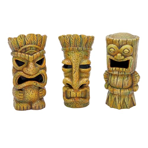 Penn-Plax 1 Piece Only Assorted Tiki Resin Ornaments | Aquarium Décor for Fish Tanks | Small - size: 1 Face