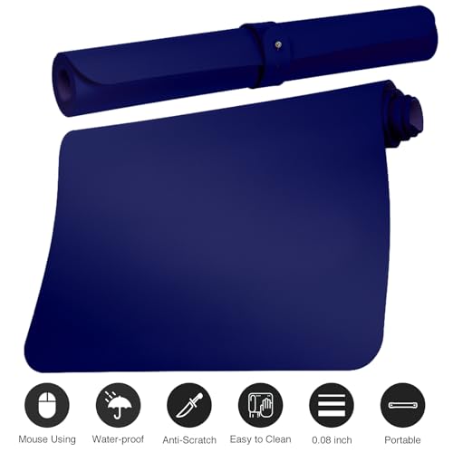 Boutilon Leather Desk Pad Protector,Non-Slip Mouse Pad,Laptop Desk Pad,Office Mouse Mat,Waterproof Leather Desk Blotter,Desk Writing Pad for Office and Home (S-Navy,24"x 14") - color: Navy, size: S 24" x 14"