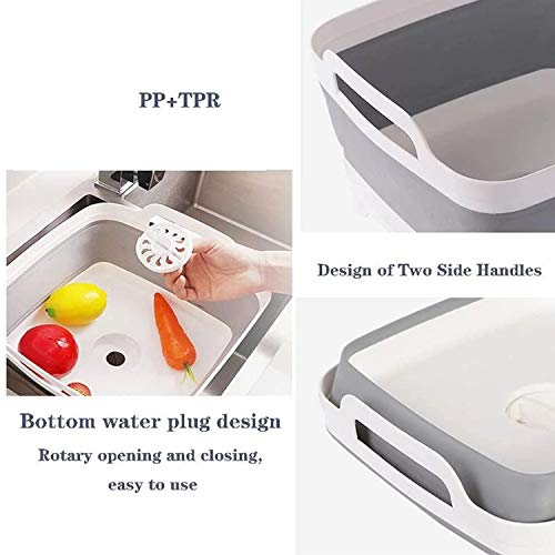 9L (2.4Gal) Dish Basin Collapsible with Drain Plug Carry Handles,Kitchen Storage Tray Dish Wash Basin, Portable Dish Tub, Foldable Dishpan for Camping,RV,Gray - color: Gray