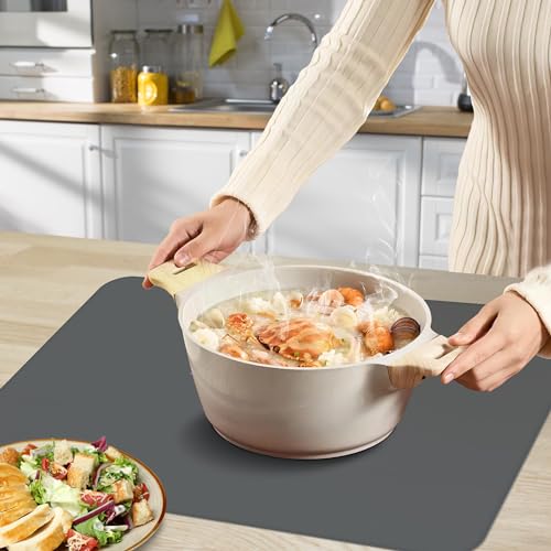 Silicone Mat for Kitchen Counter, Silicone Mat Trimable to Size (Dark Gray, 15.7×11.8inch-2pcs), BPA-Free Silicone Placemat, Heat-Resistant NonSlip Table Mat for Air Fryer, Countertop Protector Mat - color: Dark Gray, size: (M1 - 15.7''x 11.8‘’x 0.04'')