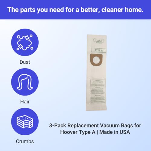 VacBagsUSA Replacement 3 Pack Vacuum Bags for Hoover Type A Replaces #4010001A | Made in USA!