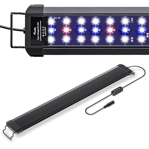 Pawfly 18 W Aquarium LED Light for 24 to 30 Inch Fish Tanks Extendable Fish Tank Light with Full Spectrum Brilliant White Blue Red Lights with Daytime & Night Modes and Adjustable Brightness - color: Basic, size: 24"-30"
