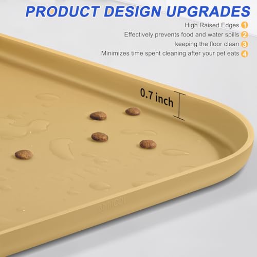 SMILOOL Silicone Pet Food Mat with Raised Edge for Food and Water Bowl, Dog Feeding Mats, Cat Food Trays for Floor Waterproof, Rubber Tray for Dogs and Cats, 19 x 12 x 0.7 Dark Beige - color: Dark Beige, size: 19"L x 12"W