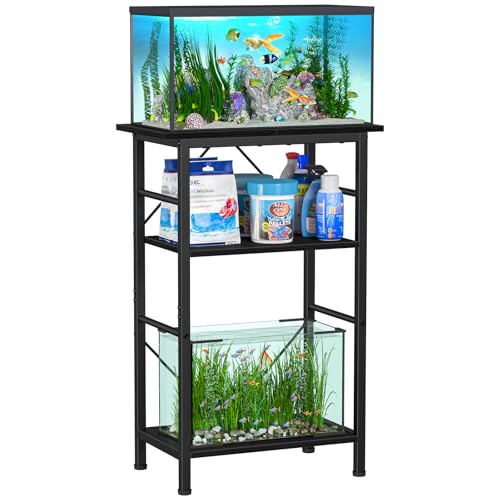 Snughome 5-10 Gallon Aquarium Stand, 3 Tier Fish Tank Stand with Storage, Fish Tank Stand with Metal Frame, Reptile Turtle Tank Stand for Home Office, 20.47" x 11.02" x 30.52", Black - color: Black