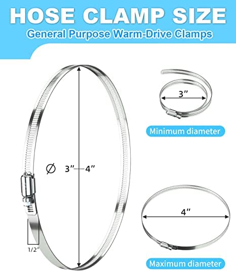 6Pcs 3" Stainless Steel Hose Clamp - Adjustable Worm Gear Hose Clamps for Pipe, Fuel Line, Intercooler, Tube and Automotive Plumbing - style: 3 Inch
