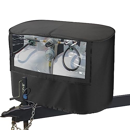 BougeRV Propane Tank Cover, Visible Valve, Fit Dual 30lb Tanks, Waterproof 600D Oxford Replacement Covers for Trailer/Camper, RV Parts Accessories (Black) - size: 30LB