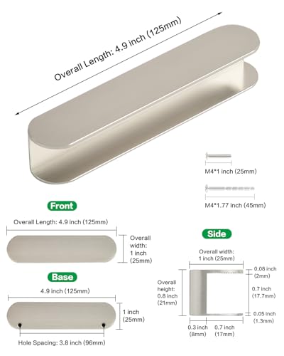 Modern Self-Adhesive Cabinet Handles, No Drill Drawer Pulls, Black and Silver, Peel and Stick Installation, Dresser Door Hardware (5, C-Brushed Nickel, 5 inch) - color: C-Brushed Nickel, size: 5 Inch