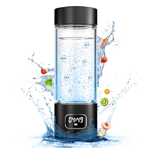 Hydrogen Water Bottle - Portable, Rechargeable, LED Timer, Aluminum and Glass, 5000 PPB Hydrogen in 10 Minutes, 340ml Capacity, for Husband, Friend & Family, for Travel, Sports, Home, Office(Black) - color: Black