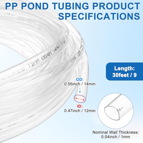 M METERXITY Vinyl Tubing 12mm ID x 14mm OD 30ft Flexible Plastic Tube with 2 Hose Ties, Lightweight Hybrid PVC Hose for Water Gardening/Airline/Aquarium Tubing [Clear] - size: 12mm ID x 30ft