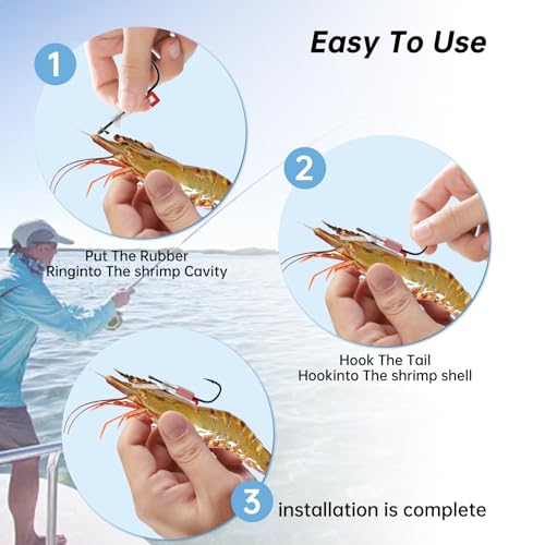 10 Pcs Luminous Live Shrimp Hooks,Holes with Night Light Fishing Hooks High Carbon Steel Barbed with Barbed,Saltwater Corrosion-Resistant for Freshwater & Saltwater Fishing