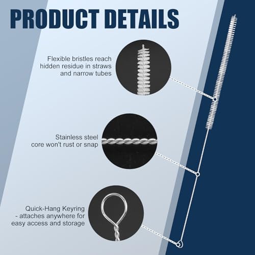 Podoy Straw Brush Pipe Cleaner with 18" Long White Nylon Bristle Wire Stainless Steel Cleaning Pipe Straw Brush (Pack of 2)