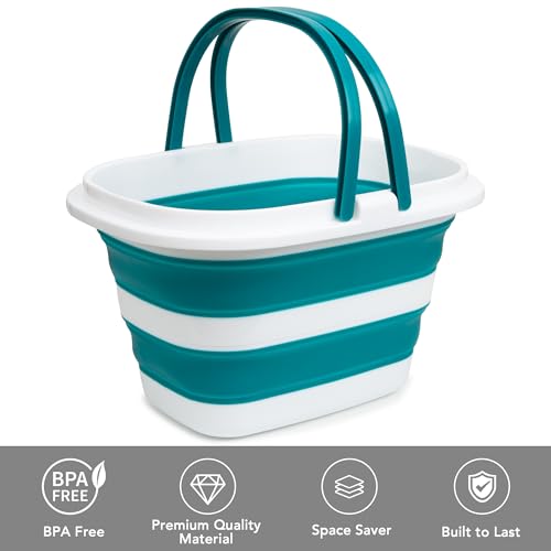 Large Collapsible Mop Bucket, 16L(4.2 Gallon) Plastic Bucket for House Cleaning, Car Washing, Silicone Cleaning Supplier Organizer, Portable Basket with Handle for Laundry Storage, RV Camping, Fishing - color: Green