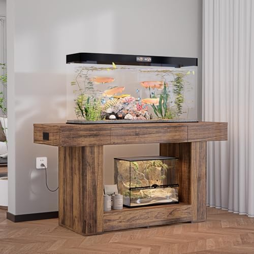 55–75/90 Gallon Aquarium Stand, 48 Inch Fish Tank Stand with Power Outlets & USB Ports, Heavy Duty Double Aquarium Stand for Turtle Reptile Terrarium, Farmhouse Tank Stand,Rustic Brown - color: Rustic Brown