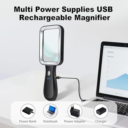 10X Magnifying Glass with Light, Rechargeable Magnifier with 3 Color Modes, Lighted Magnifying Glass Handheld for Seniors Reading Low Vision, Inspection, Close Work - style: 10X Magnifier with LIght