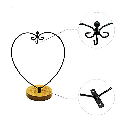 YY YEARCHY Ornament Display Stand Indoor Metal Stand Terrarium Air Plant Stand Flower Pot Holder Iron Pothook Stand for Hanging Glass Globe Ball (Heart round wood) - color: Black, size: 11.02"x4.53"x4.53"