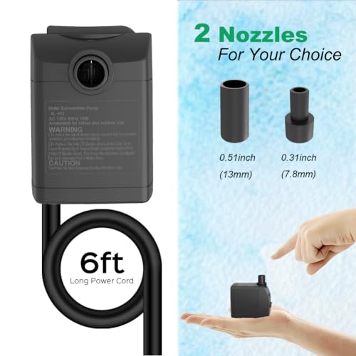 Knifel Submersible Pump 200GPH Ultra Quiet with Over Heating Protection 5.2ft High Lift for Fountains, Hydroponics, Ponds, Aquariums & More… - size: 200GPH with Over Heating Protection
