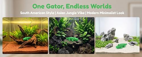 COMINGOIN Alligator Resin Aquarium Ornament, Small Reptile Figurine for Fish Tank Landscaping Decor, Aquascape Tank Accessory, Green Resin Terrarium Decorations(Cute) - style: Cute