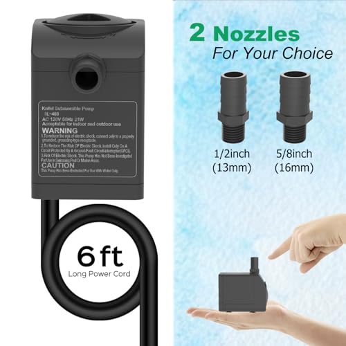 Submersible Pump 300GPH Ultra Quiet with Over Heating Protection 6ft High Lift for Fountains, Hydroponics, Ponds, Aquariums & More…