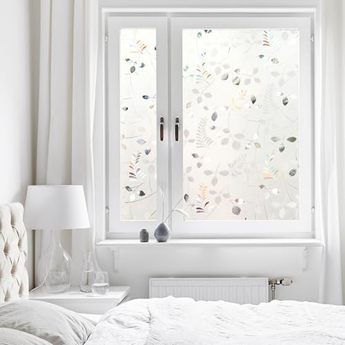 LEMON CLOUD Window Privacy Film Stained Static Cling Glass Film 3D Decorative Colorful Glass Window Sticker, Privacy Frosted Covering for Home Sliding Door(23.6 x 78.7 Inch, Rainbow Leaf) - color: 3d Leaf, size: 23.6 x 78.7 Inch