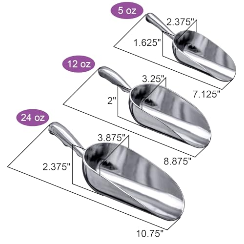Amazing Abby - Elsa - Aluminum Ice Scoops (3-Piece Set), Cast Aluminum Utility Scoops, 5/12/24-Ounce Capacity, Food-Grade, Good for Home and Commercial Use, NOT Dishwasher-Safe, Hand-Wash Recommended