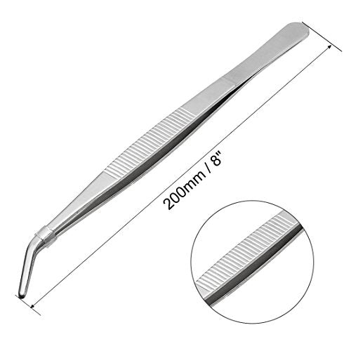 uxcell 8-Inch Stainless Steel Tweezers with Curved Serrated Tip Daily Garden Tool - size: 8 Inch, Curved Tip