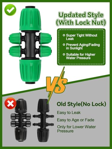 Kalolary 20PCS Locked Barbed Tee Connectors, 1/2” to 1/4” Drip Irrigation Fittings Kit 12/16mm to 4/7mm Tube Lock Female Connector 6-Way Barbed Lock Irrigation Parts for Watering System (Green) - color: Green 1/2" to 1/4" 6-Way