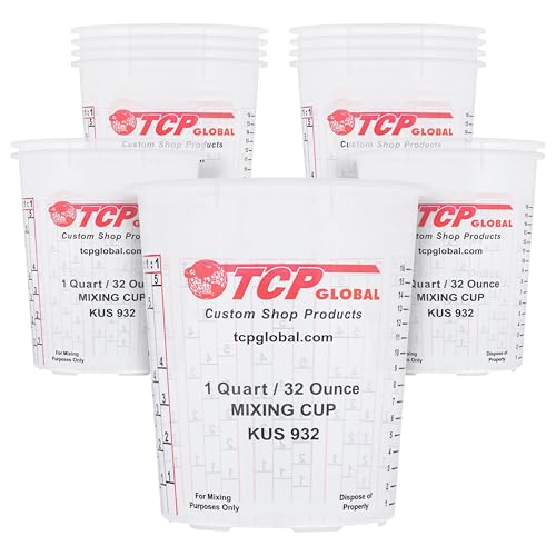Custom Shop Paint Mixing Cups, 32-Ounce (12 Pack) - Plastic Measuring Cups for Liquids, Automotive Painting, Epoxy Resin, Acrylic Arts, Crafts, Disposable or Reusable, Graduated, Mixing Ratios - style: 12 Cups