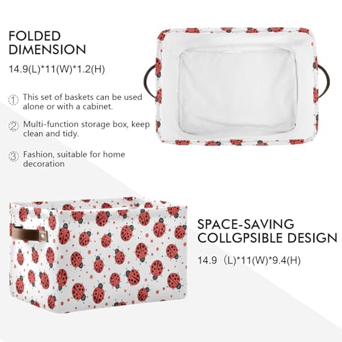 Ladybug Storage Basket Bin, Large Cube Storage Box Canvas Collapsible Storage Organizer for Home Office Closet - 15 L x 11 W x 9.5 H - color: Ladybug, size: 1 PCS