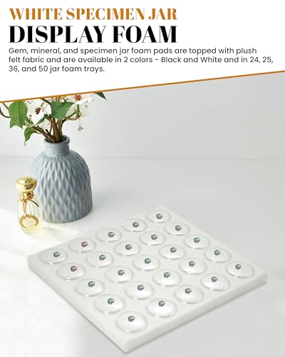 Novel Box Gem Jars 25 Small Size Gemstone tray | White Tray Foam Sheet 7.8X7.8X0.75 | Jewelry Display Rock Storage Box Insert | Gemstone display Trays for Collectibles - color: White Foam Liner with 25 Gem Jars