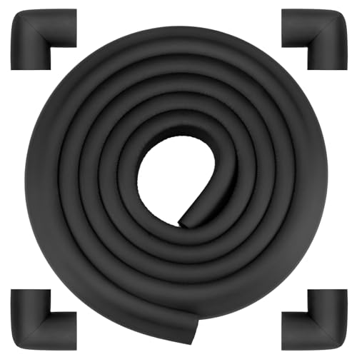 Corner Protector Baby, Baby Proofing Edge Corner Protector, Waterproof Soft Foam Cushion with Adhesive Tape (6.6ft Edge + 4 Corners),Wall Corner Protector for Fireplace, Table, Stair, Cabinet(Black) - color: Black Sponge（6.56ft + 4 Corners)