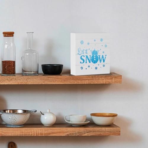 Let It Snow Sign Snowman Snowflake Decor Winter Blue Decorations for Home Holiday Sign Decorations for Home Office Desk Shelf Cubicle Decor Mini Gifts for Women 5 X 5 Inch - color: Let It Snow