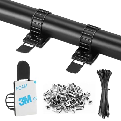 Adhesive Cable Management Clips, 50Pcs Adjustable Nylon Cable Strap Ties Wire Clips Clamps Organizer with Strong Adhesive Tape, Extra Screw & Hole for Strong Fixation Home Office - 3.55 Inch Black - color: Black, size: L-50pcs