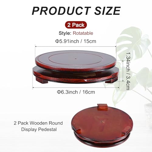 M METERXITY 2 Pack Display Stand, Brown Wooden Stands for Display, Stable Round Base Stand Decor for Fishbowl Planter [Rotation, 5.91'' x 1.34''] - size: 5.91'' Top Diameter