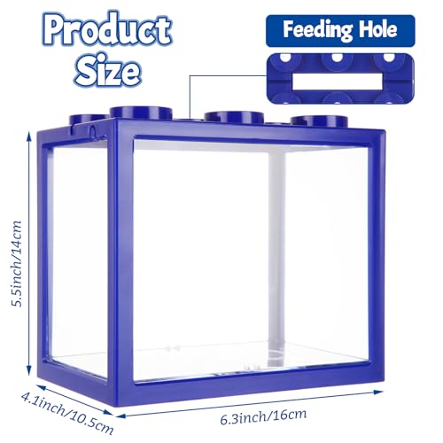 QTLCOHD 4 Pack Small Betta Fish Tank, 0.6 Gallon Mini Aquarium Tank, Blue Stackable Fish Bowl, Acrylic Tiny Cube Tank for Beta Fish Sea Monkeys Shrimp Snails - color: blue