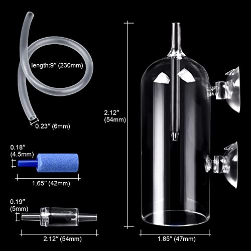 Aquarium Air Bubbler Glass Cup Air Diffuser Dissolved Oxygen Device with Water Tube, Sucker Air Stone, High Dissolved Oxygen for Fish Tank