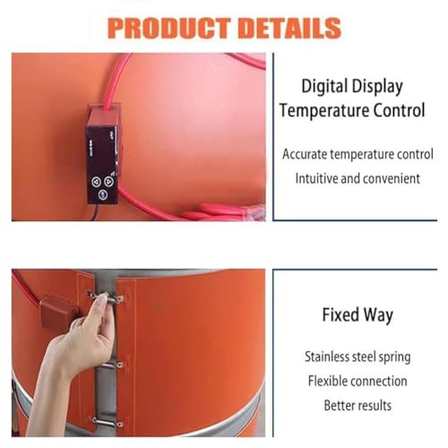 55 Gallon Metal Drum Heater with Digital Display & Elastic Spring, 3000W Silicone Heating Pad for Honey Oil Barrels, 200L Tanks, Ideal for Fast Heating & Temperature Control