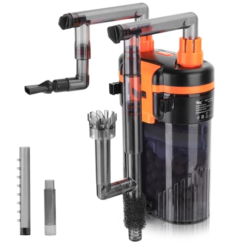 hygger External Hang-On-Back Canister Aquarium Filter,Quiet Fish Tank Filter with 3-Stage Filtration,Anti-Dry Burn Motor,Adjustable Flow,Oil Skimmer,Duckbill Nozzle,Shower Spray Bar (5W,≤10 gal) - size: 5W,≤10 gal