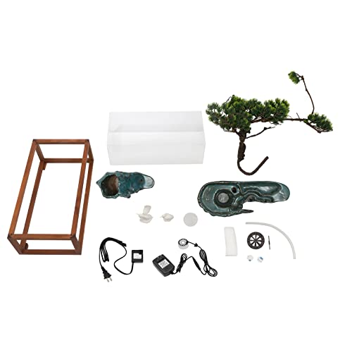 Tabletop Water Fountains Indoors with LED Light, Fake Plants，Rockery and Aquariums Water Fall Indoor for Living Room Office Decor (Fish Tank Size: 17.7L x 8.3W x 6H Inch - style: style B